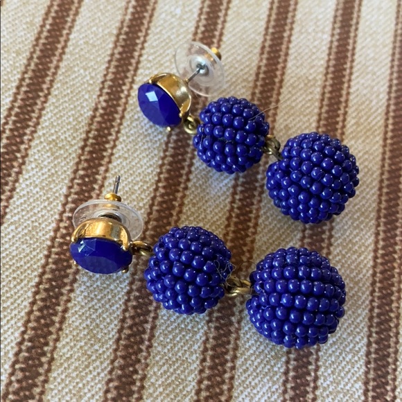 J Crew; Royal Blue; Beaded Dangle Earrings - Picture 3 of 4